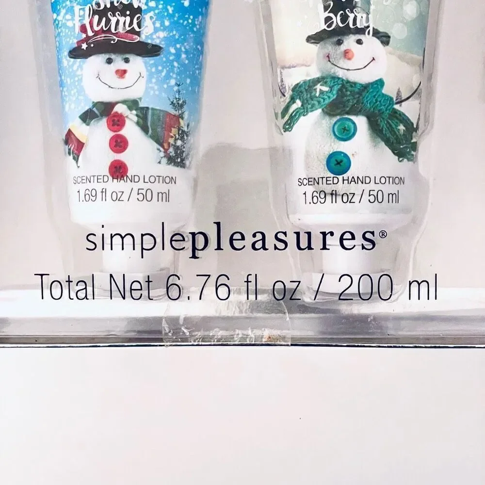 NWT Gift Box Gorgeous 4 Pack simple pleasures Snowman scented hand lotion collec